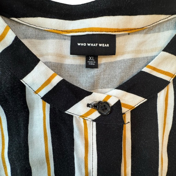 Who What Wear Striped Button Down Jumpsuit XL Black White Tie Waist Wide Leg - Picture 2 of 8